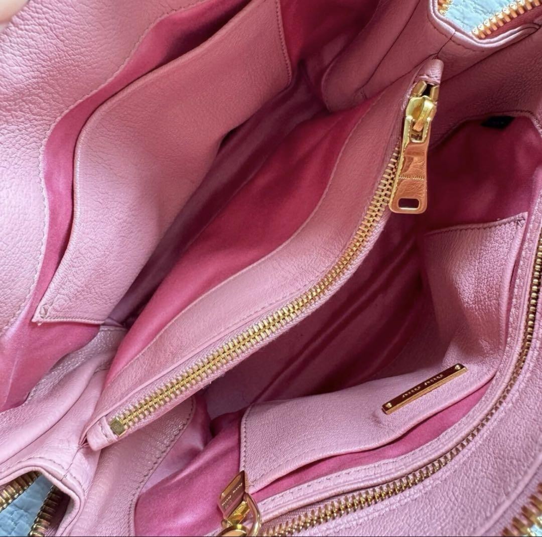 Miu Miu Hand Shoulder Bag Tote Purse 2way Logo Leather Pink Authentic