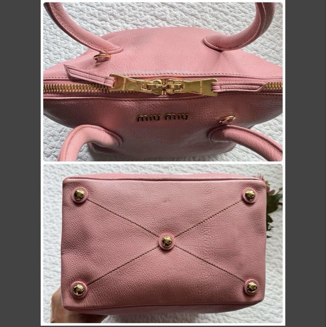 Miu Miu Hand Shoulder Bag Tote Purse 2way Logo Leather Pink Authentic