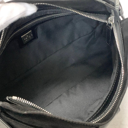 FENDI Bag FF Shoulder Purse Suede Leather Black Brown Silver Used Authentic