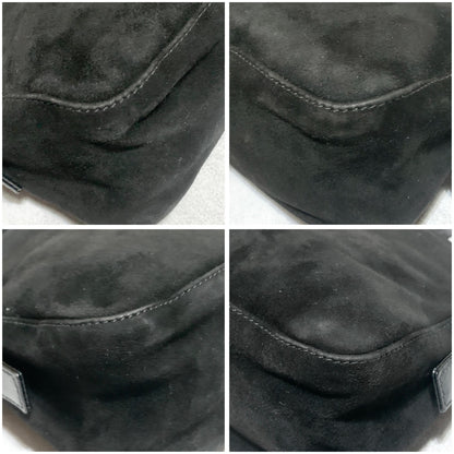 FENDI Bag FF Shoulder Purse Suede Leather Black Brown Silver Used Authentic