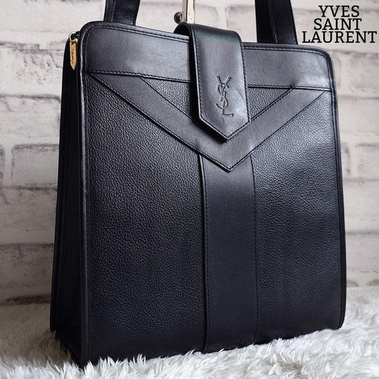 Saint Laurent Shoulder Bag Purse YSL Cassandra Leather Black Authentic