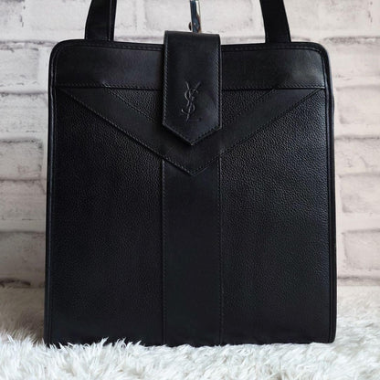 Saint Laurent Shoulder Bag Purse YSL Cassandra Leather Black Authentic