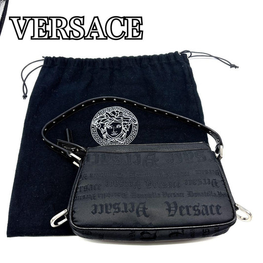 VERSACE Shoulder Bag Purse Leather Black Authentic