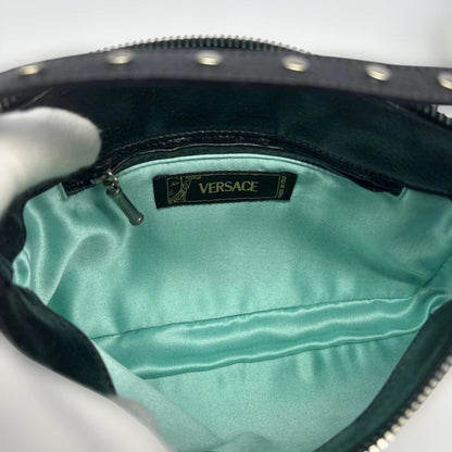 VERSACE Shoulder Bag Purse Leather Black Authentic