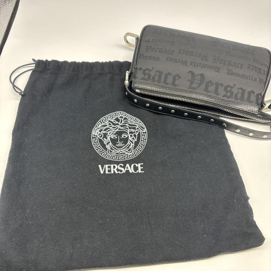 VERSACE Shoulder Bag Purse Leather Black Authentic