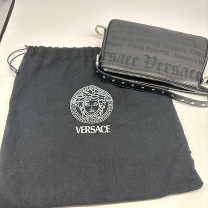 VERSACE Shoulder Bag Purse Leather Black Authentic
