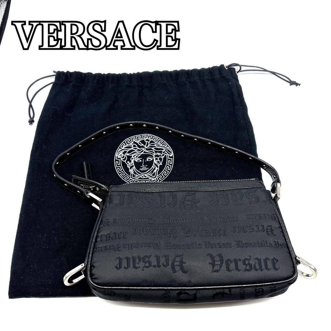 VERSACE Shoulder Bag Purse Leather Black Authentic