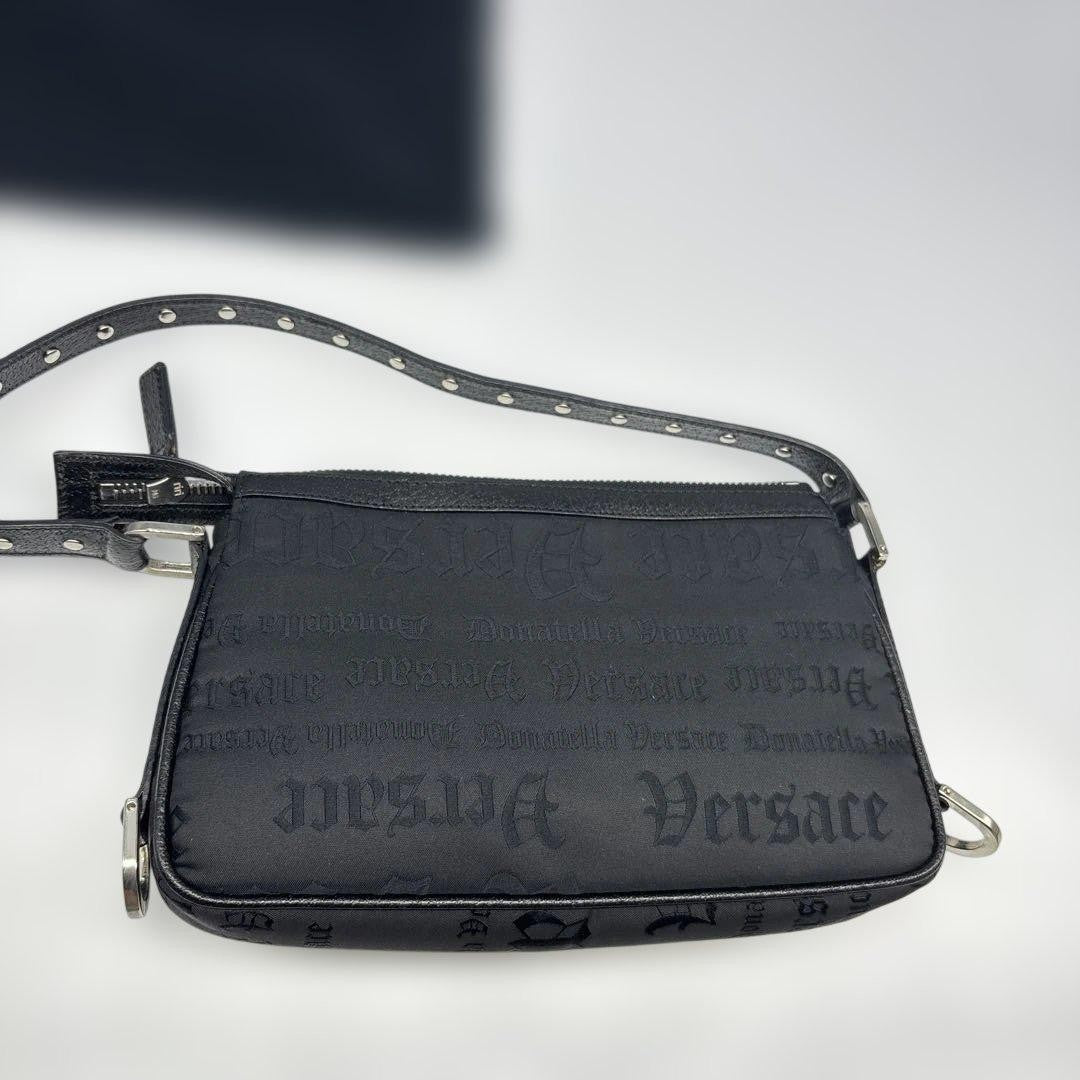 VERSACE Shoulder Bag Purse Leather Black Authentic