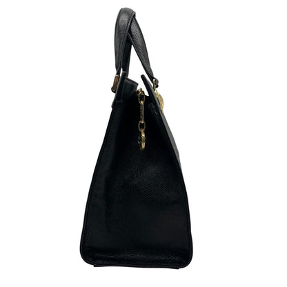 VERSACE Hand Bag Tote Purse Sunburst Leather Black Authentic