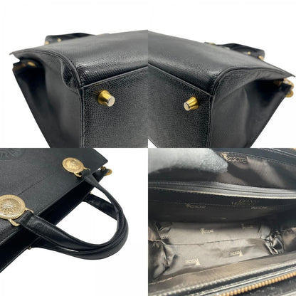 VERSACE Hand Bag Tote Purse Sunburst Leather Black Authentic