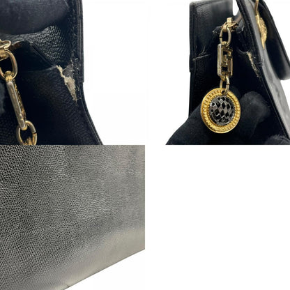 VERSACE Hand Bag Tote Purse Sunburst Leather Black Authentic