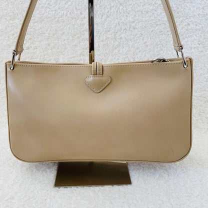 Longchamp Shoulder Bag Purse Leather Beige Authentic