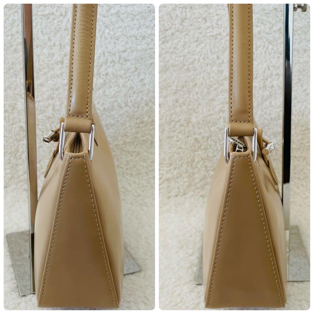 Longchamp Shoulder Bag Purse Leather Beige Authentic