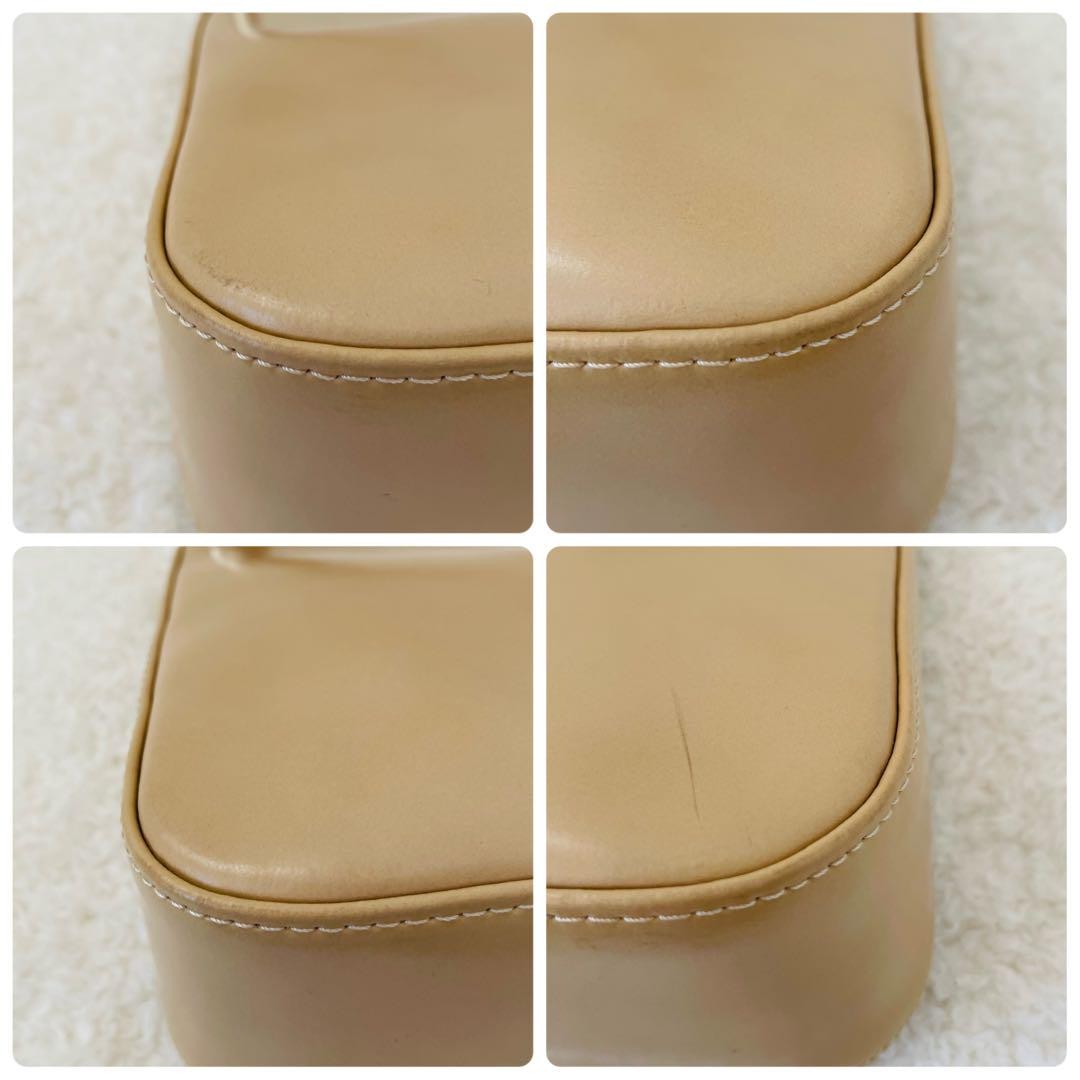 Longchamp Shoulder Bag Purse Leather Beige Authentic