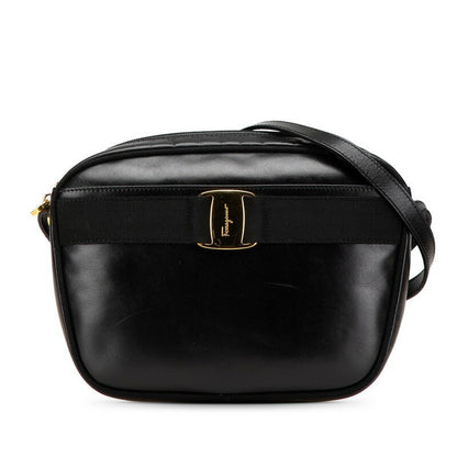 Salvatore Ferragamo Shoulder Bag Purse Leather Black Authentic