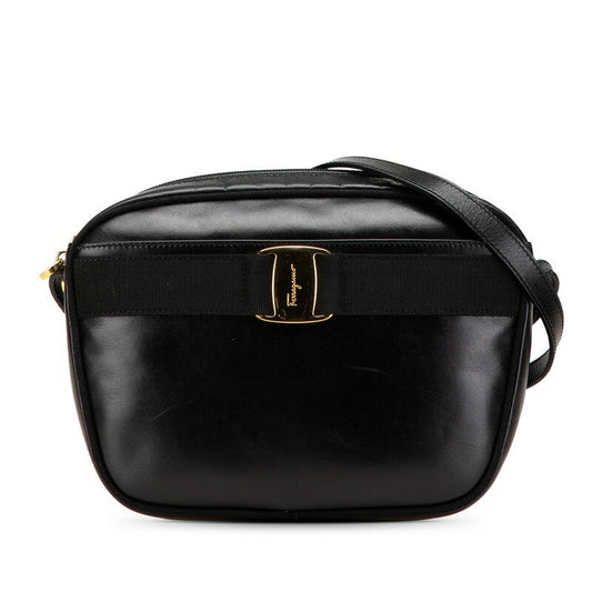 Salvatore Ferragamo Shoulder Bag Purse Leather Black Authentic