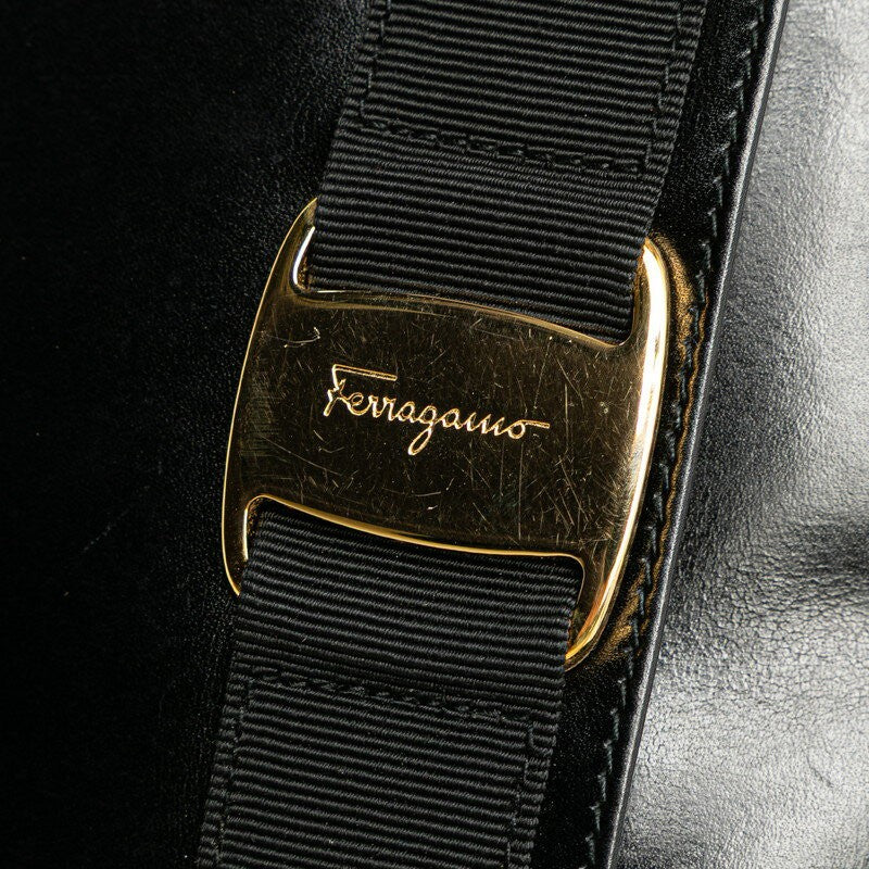 Salvatore Ferragamo Shoulder Bag Purse Leather Black Authentic
