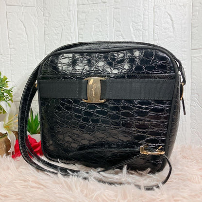 Salvatore Ferragamo Shoulder Bag Purse Black Authentic