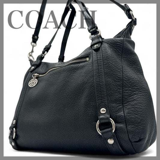 COACH Shoulder Bag Purse Leather Black Authentic