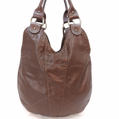 FENDI Shoulder Bag Purse FF Leather Brown Authentic