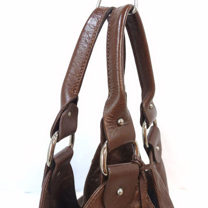 FENDI Shoulder Bag Purse FF Leather Brown Authentic