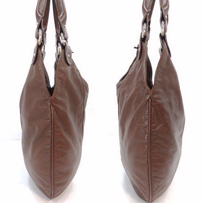 FENDI Shoulder Bag Purse FF Leather Brown Authentic