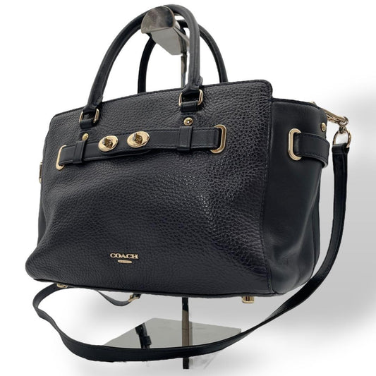 COACH Hand Shoulder Bag Tote Purse Leather Black Authentic