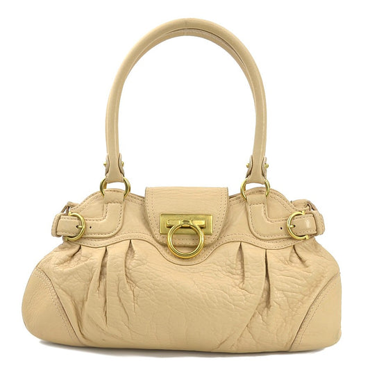 Salvatore Ferragamo Hand Bag Tote Purse Gancini Leather Beige Authentic