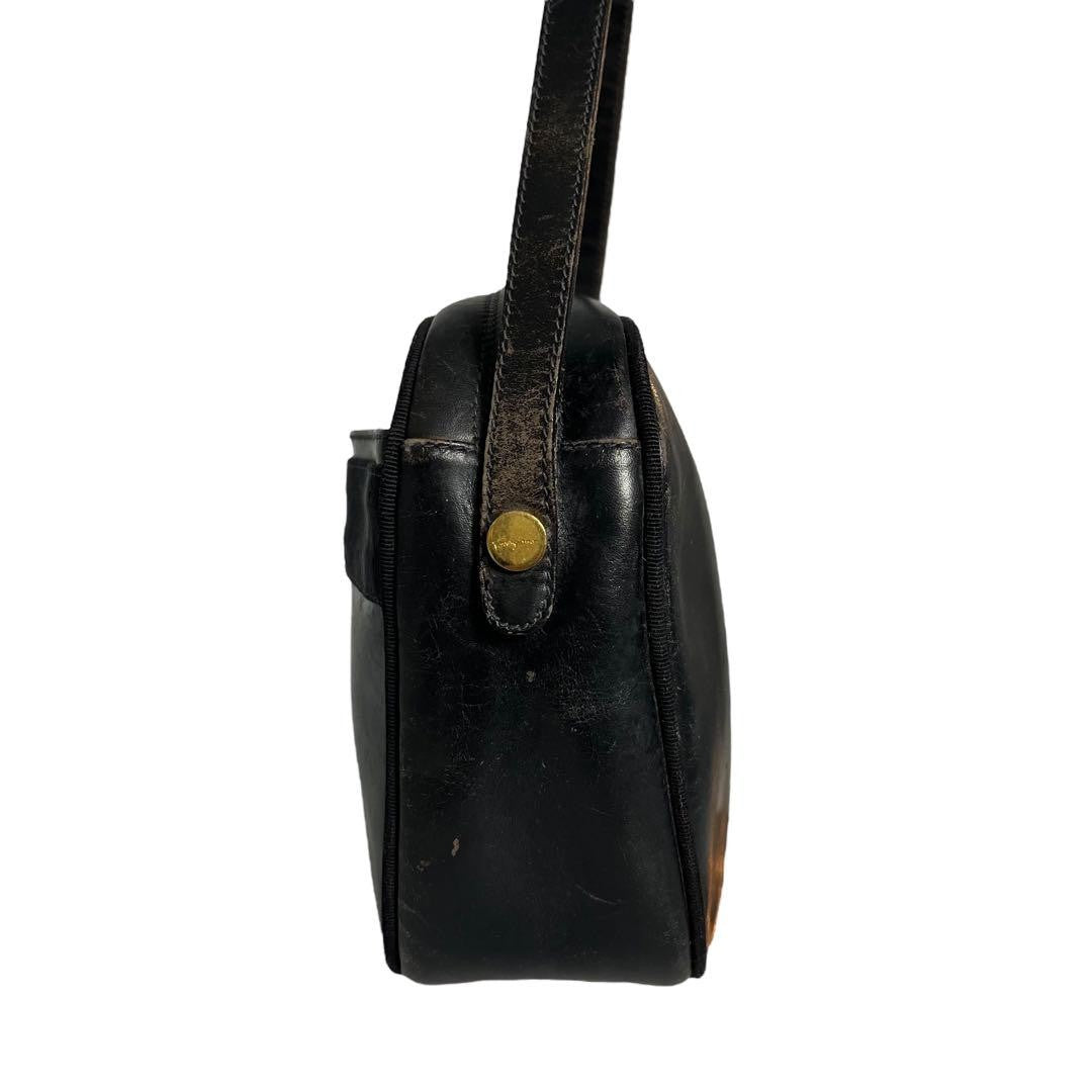 Salvatore Ferragamo Shoulder Bag Purse Gancini Leather Authentic Black