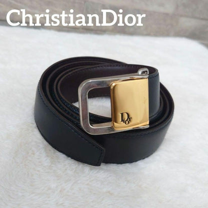 Christian Dior Men's Belt Logo Leather Black Brown Authentic