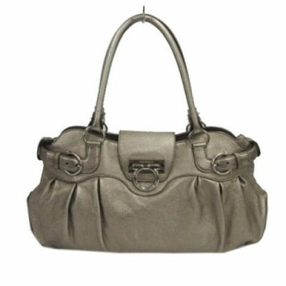 Salvatore Ferragamo Hand Bag Tote Purse Gancini Leather Champagne Gold Authentic