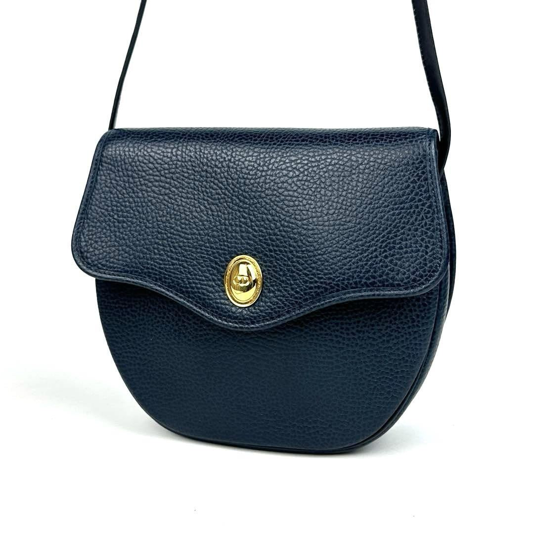 Christian Dior Shoulder Bag Purse CD Leather Navy Authentic