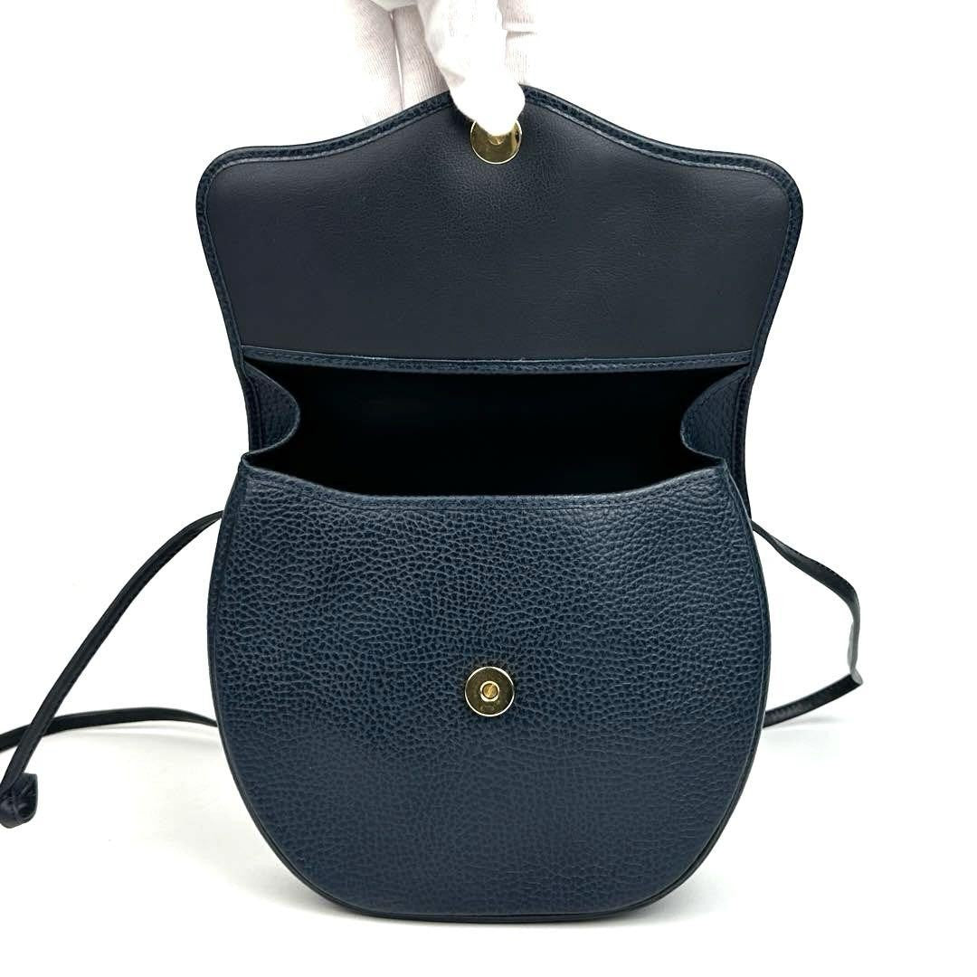 Christian Dior Shoulder Bag Purse CD Leather Navy Authentic