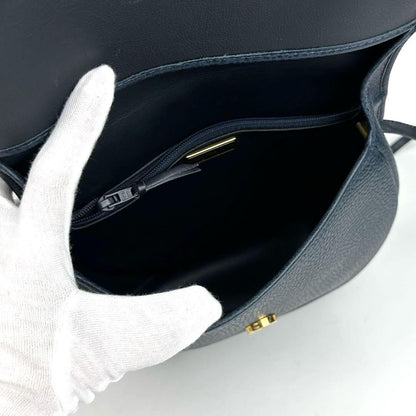 Christian Dior Shoulder Bag Purse CD Leather Navy Authentic
