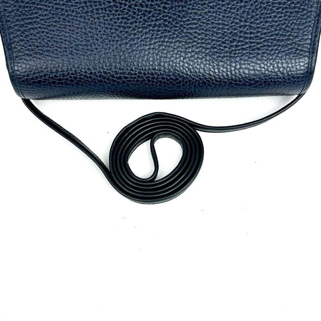 Christian Dior Shoulder Bag Purse CD Leather Navy Authentic