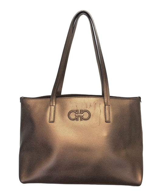 Salvatore Ferragamo Hand Bag Tote Purse Gancini Brown Authentic