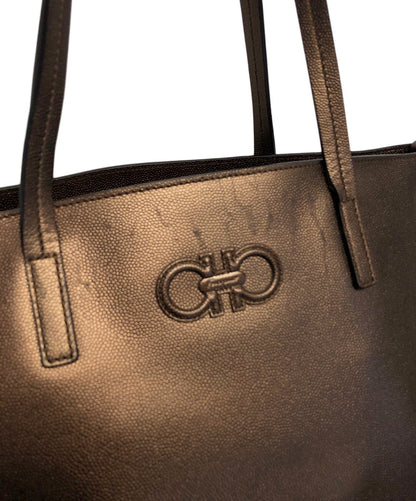 Salvatore Ferragamo Hand Bag Tote Purse Gancini Brown Authentic
