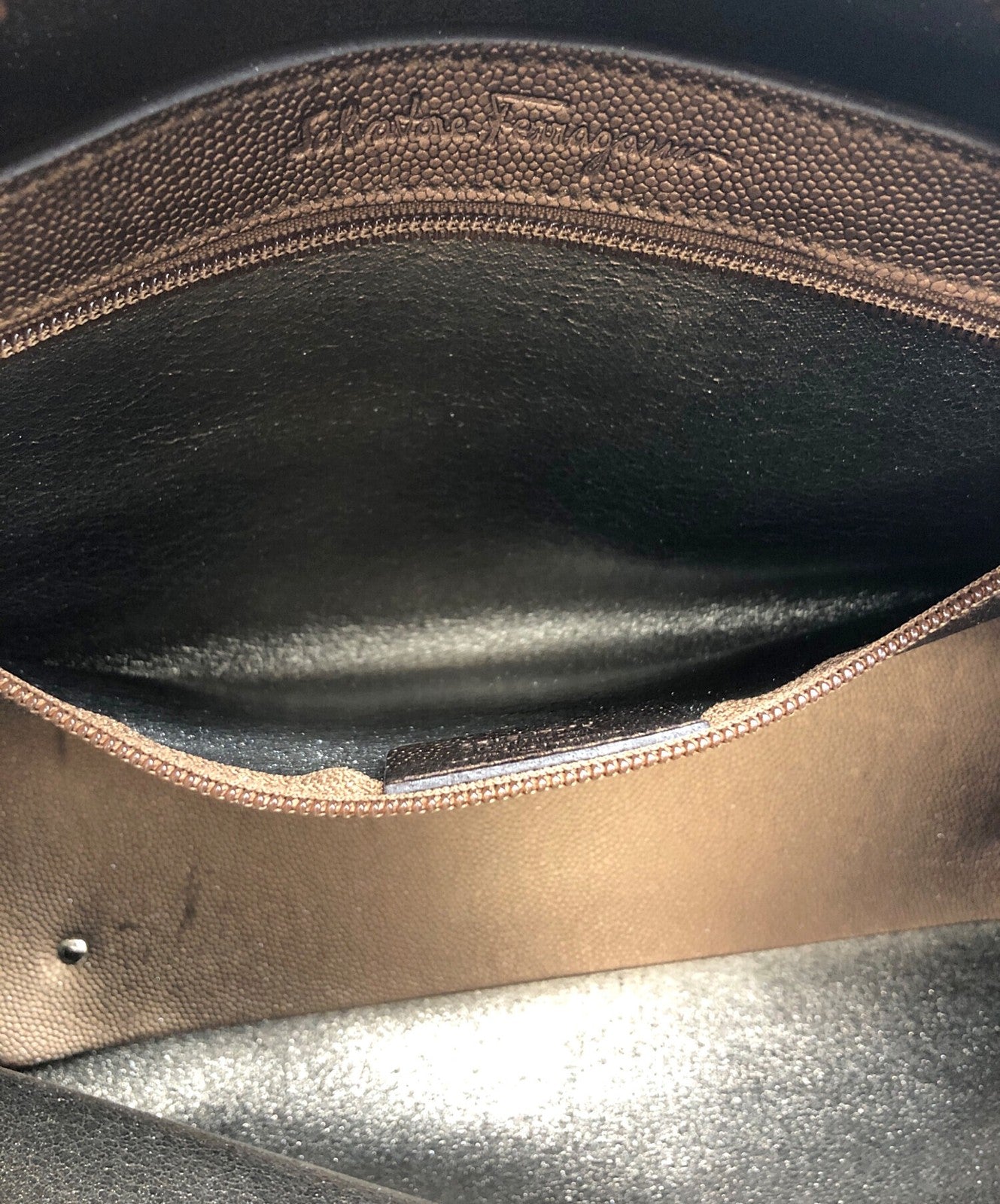 Salvatore Ferragamo Hand Bag Tote Purse Gancini Brown Authentic
