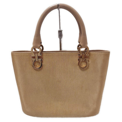 Salvatore Ferragamo Hand Bag Tote Purse Gancini Leather Beige Authentic