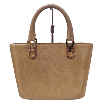 Salvatore Ferragamo Hand Bag Tote Purse Gancini Leather Beige Authentic