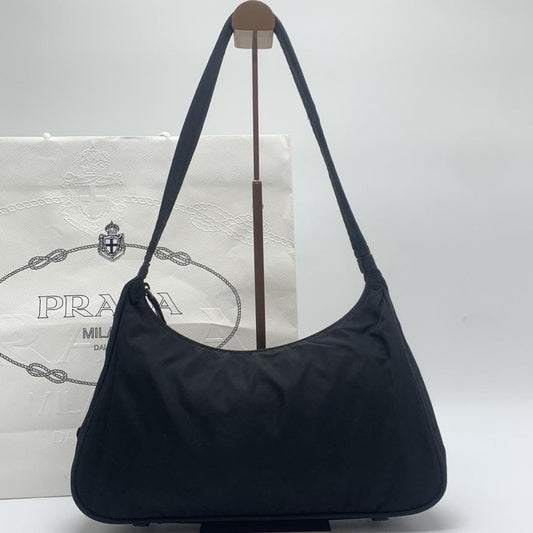 PRADA Hand Bag Tote Purse Logo Nylon Black Authentic
