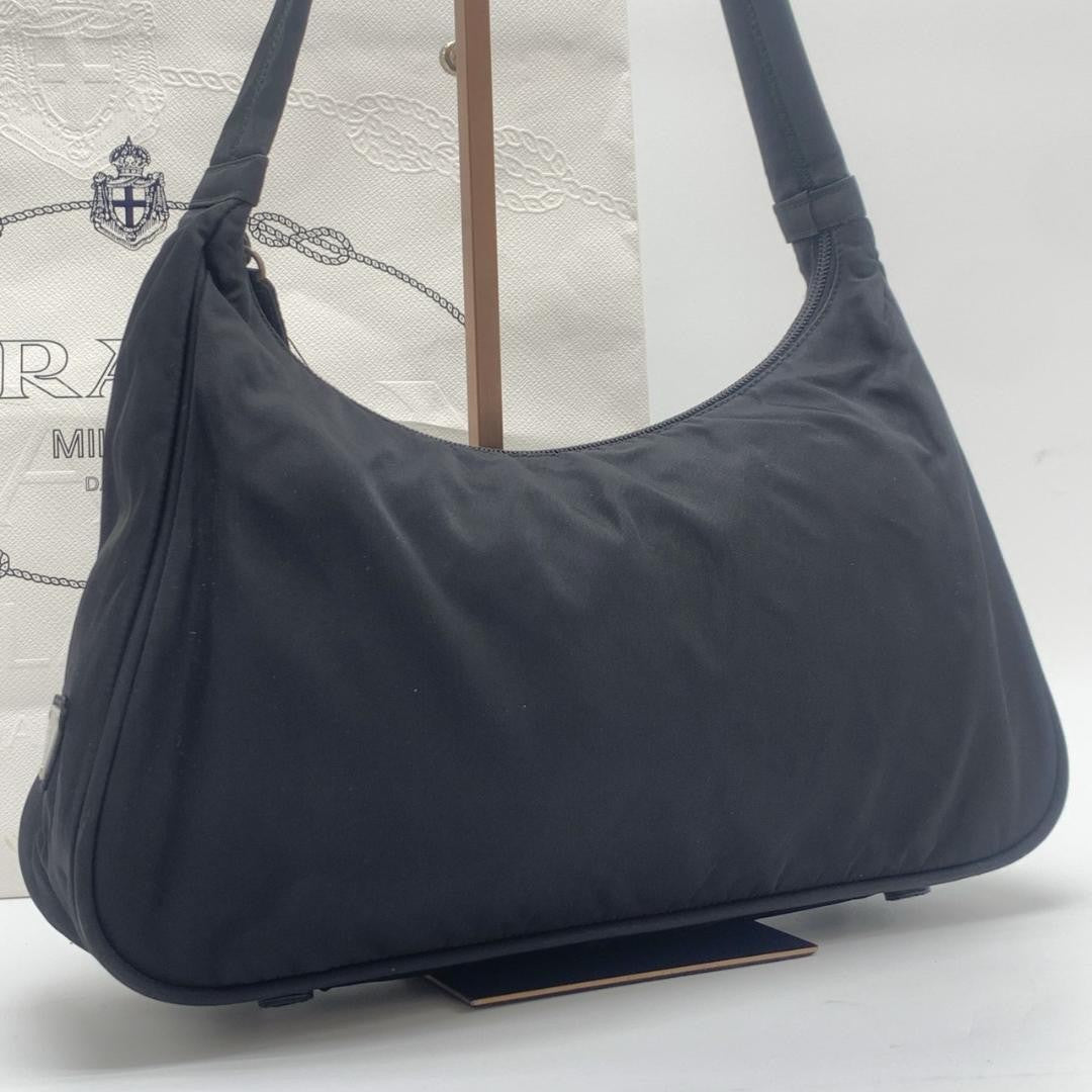 PRADA Hand Bag Tote Purse Logo Nylon Black Authentic