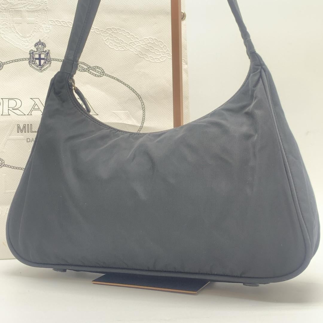 PRADA Hand Bag Tote Purse Logo Nylon Black Authentic