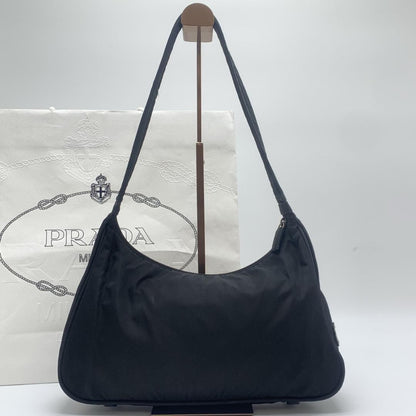 PRADA Hand Bag Tote Purse Logo Nylon Black Authentic