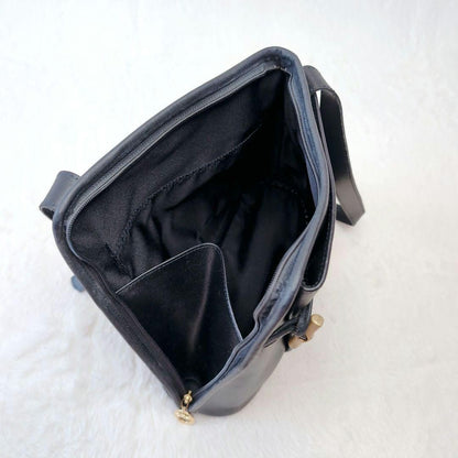 Longchamp Hand Shoulder Bag Tote Purse Leather Black Authentic