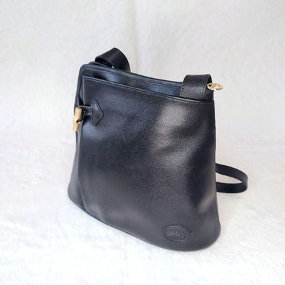 Longchamp Hand Shoulder Bag Tote Purse Leather Black Authentic