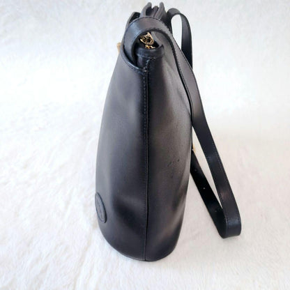 Longchamp Hand Shoulder Bag Tote Purse Leather Black Authentic
