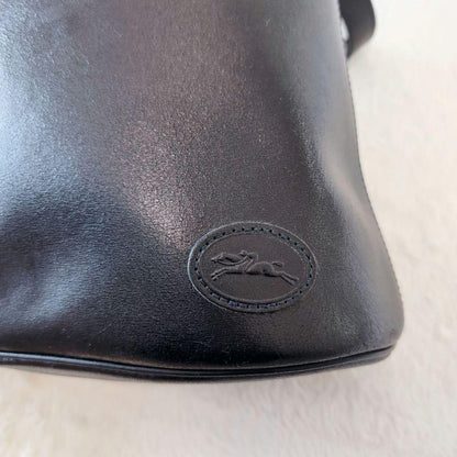 Longchamp Hand Shoulder Bag Tote Purse Leather Black Authentic