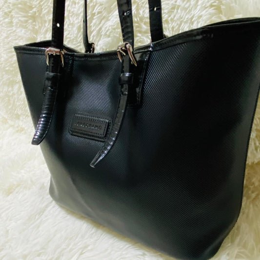 Longchamp Hand Bag Tote Purse Leather Black Authentic