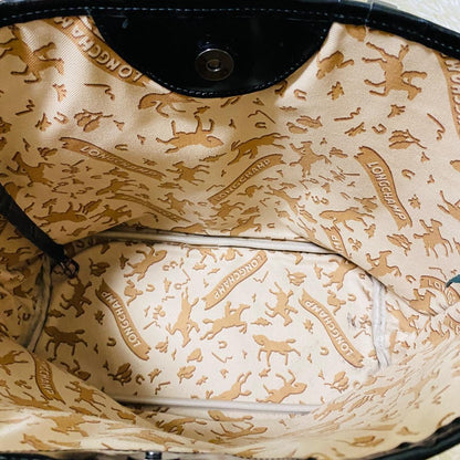 Longchamp Hand Bag Tote Purse Leather Black Authentic